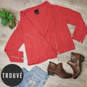 Trouvé Womens Red Zip-Up Modal Jacket Size L moto military style light jacket